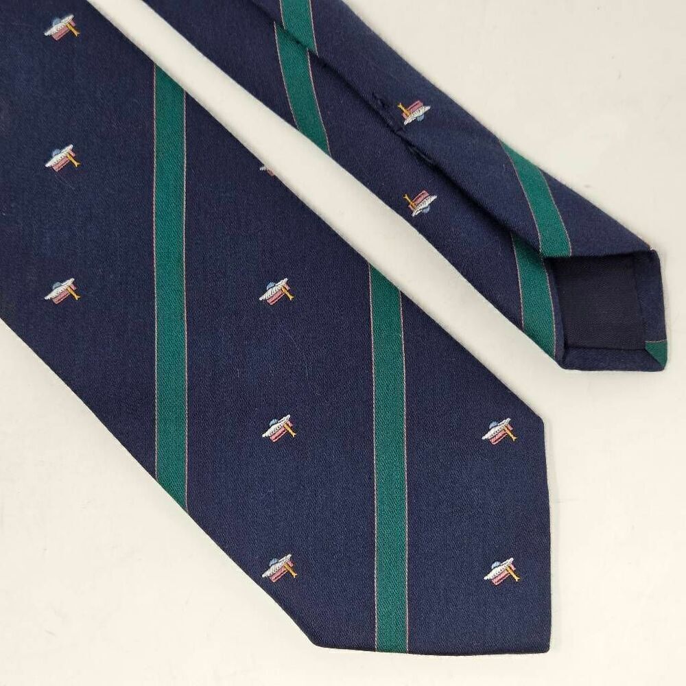 BOGGI MILANO SILK COTTON TIE BLUE GREEN REPP STRIPE SAILOR BOY PATTERN 3" X 57"
